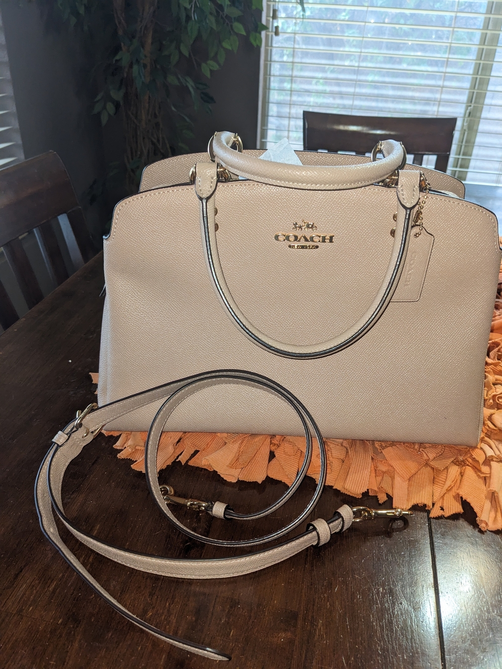 Coach Pebbled Leather Satchel in Light Taupe with Gold Hardware